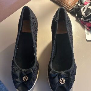 Tory Burch Black Lace Espadrille Flats